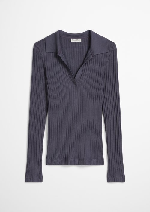Ribbed polo shirt slim — Blue Graphite