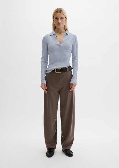 Ribbed polo shirt slim — Grey Horizon