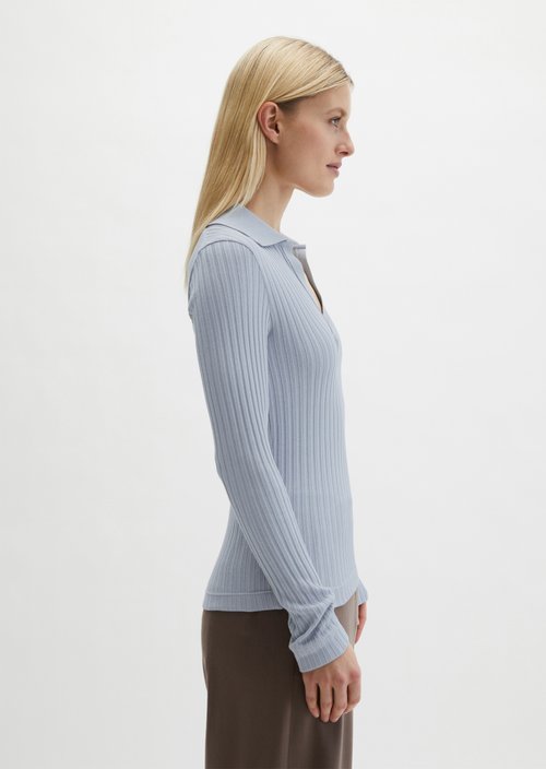 Ribbed polo shirt slim — Grey Horizon