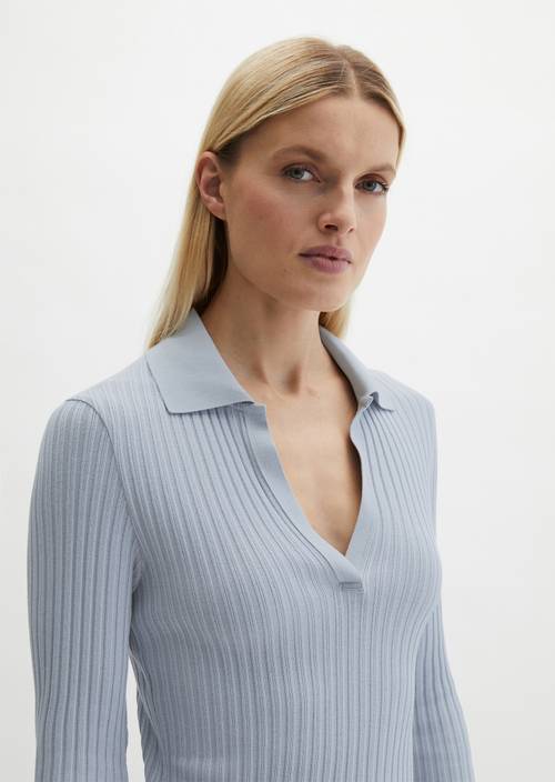 Polo a coste slim Grey Horizon in vista frontale