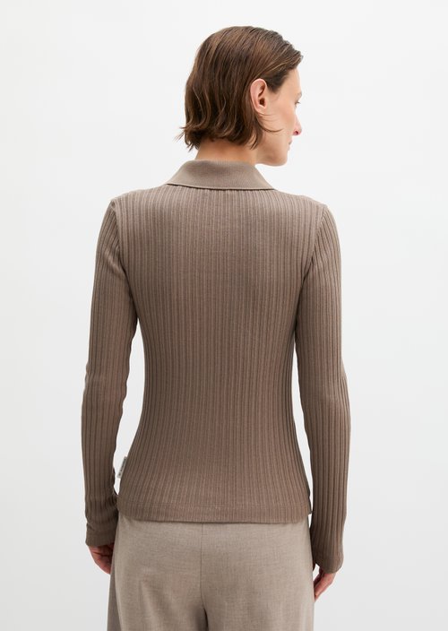 Ribbed polo shirt slim — Chalky Brown