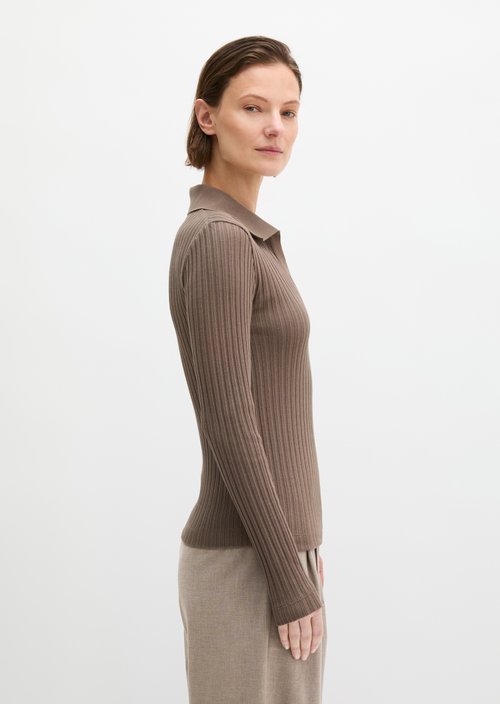 Ribbed polo shirt slim — Chalky Brown