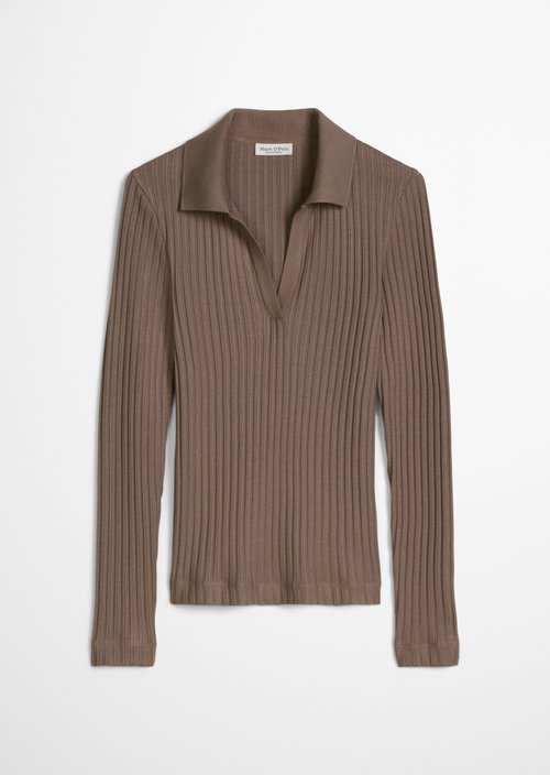 Ribbed polo shirt slim — Chalky Brown