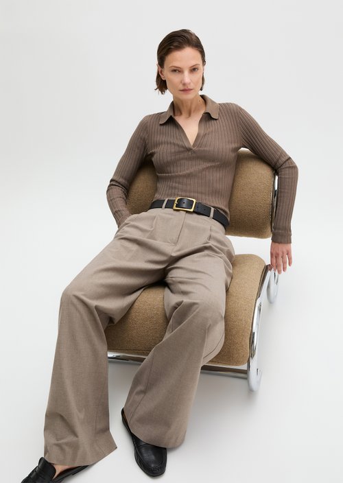 Ribbed polo shirt slim — Chalky Brown
