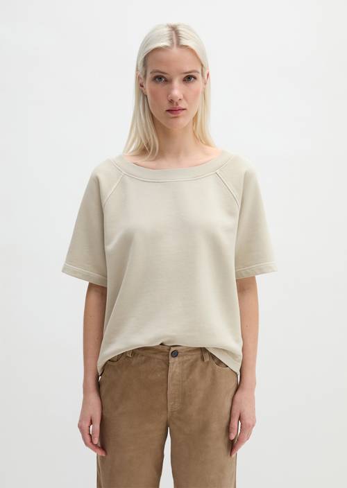 Short sleeve sweatshirt loose Linen Beige in front view