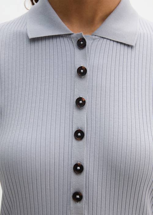 Geribd poloshirt slim Grey Horizon in detailaanzicht