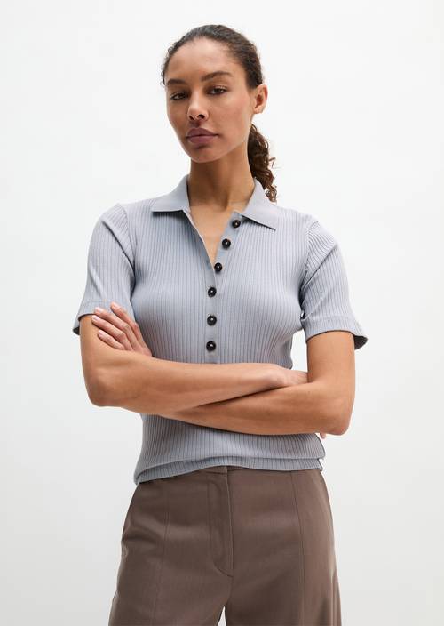 Geribd poloshirt slim Grey Horizon in vooraanzicht