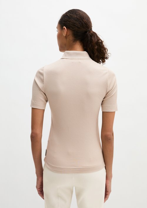 Ribbed polo shirt slim — Linen Beige (alternate view)