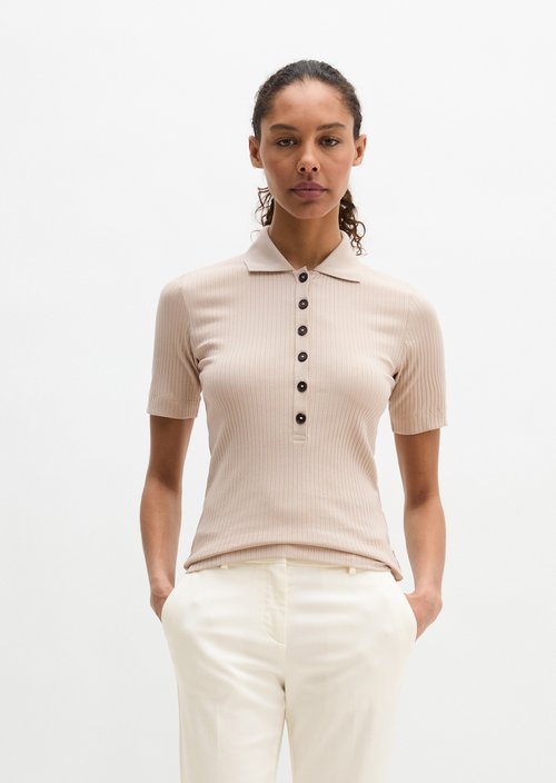 Ribbed polo shirt slim — Linen Beige