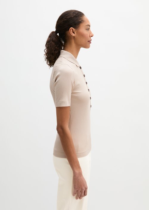 Ribbed polo shirt slim — Linen Beige