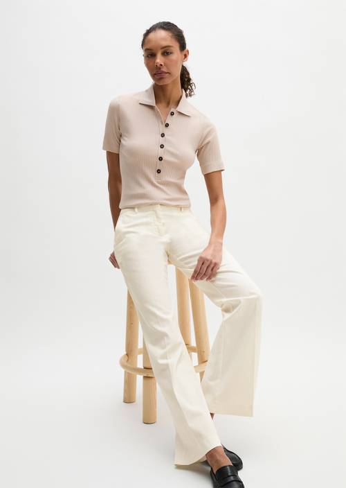 Geribd poloshirt slim Linen Beige in vooraanzicht