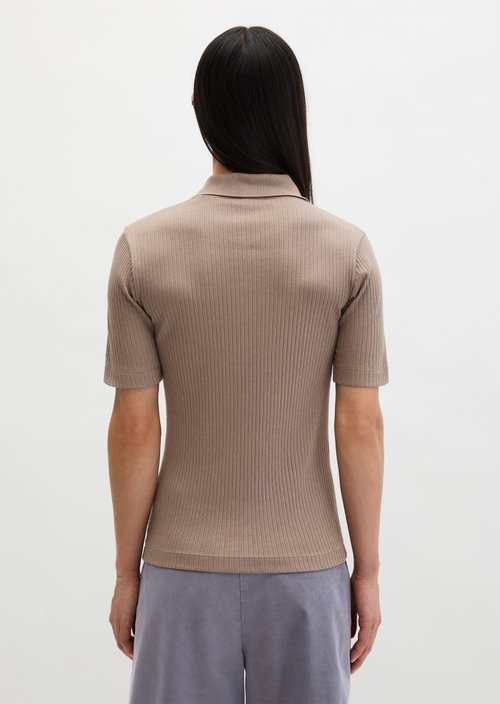 Ribbed polo shirt slim — Chalky Brown