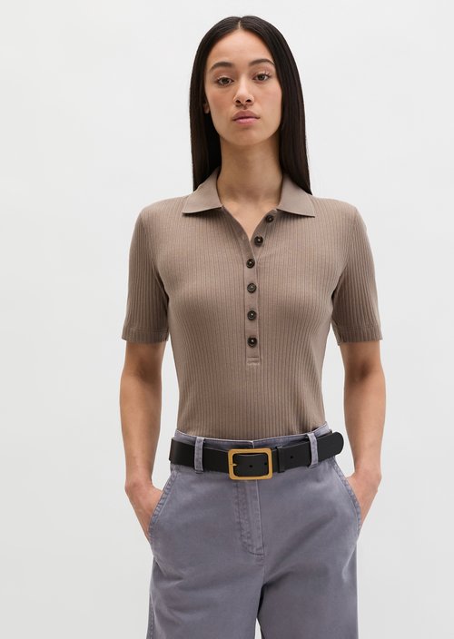 Ribbed polo shirt slim — Chalky Brown