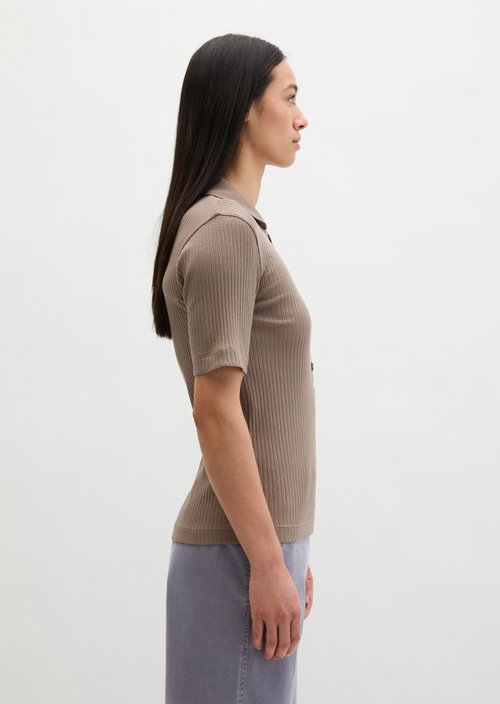 Ribbed polo shirt slim — Chalky Brown