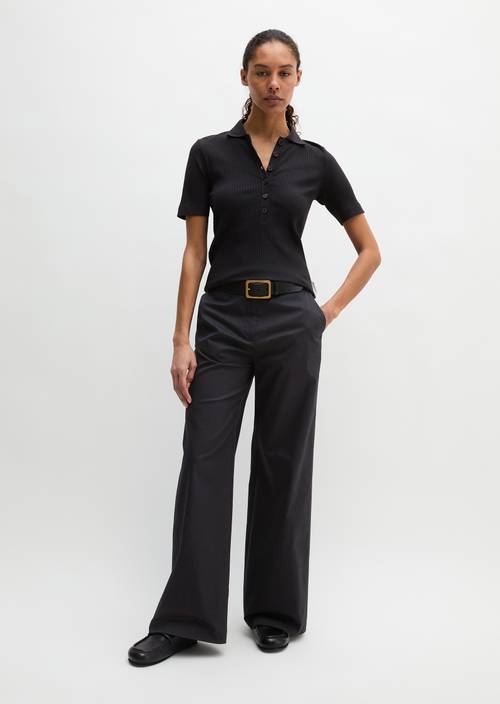 Geribd poloshirt slim Deep Night Blue in vooraanzicht