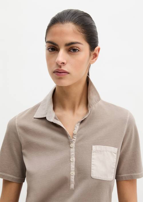 Poloshirt korte mouw slim Earthy Taupe in vooraanzicht
