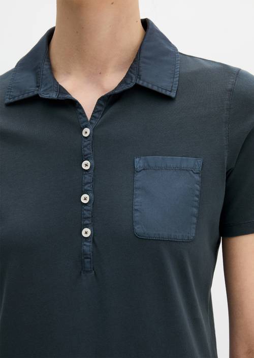 Poloshirt korte mouw slim Deep Night Blue in detailaanzicht