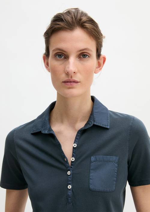 Poloshirt korte mouw slim Deep Night Blue in vooraanzicht