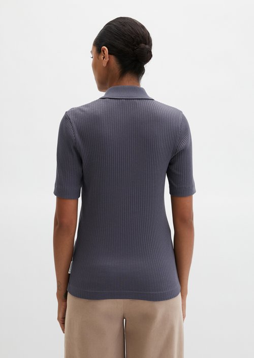 Ribbed polo shirt slim — Blue Graphite