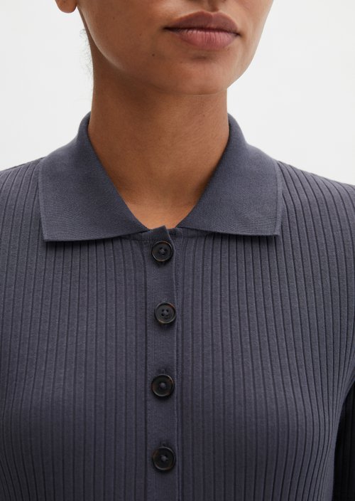 Ribbed polo shirt slim — Blue Graphite