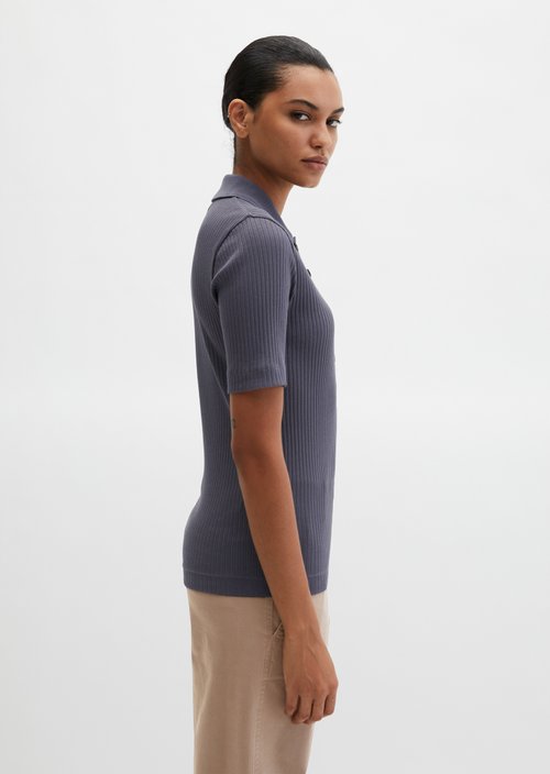 Ribbed polo shirt slim — Blue Graphite