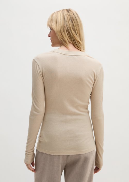 Ribbed longsleeve slim — Linen Beige