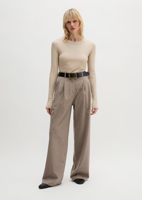 Ribbed longsleeve slim — Linen Beige