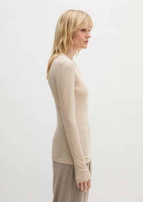 Ribbed longsleeve slim — Linen Beige