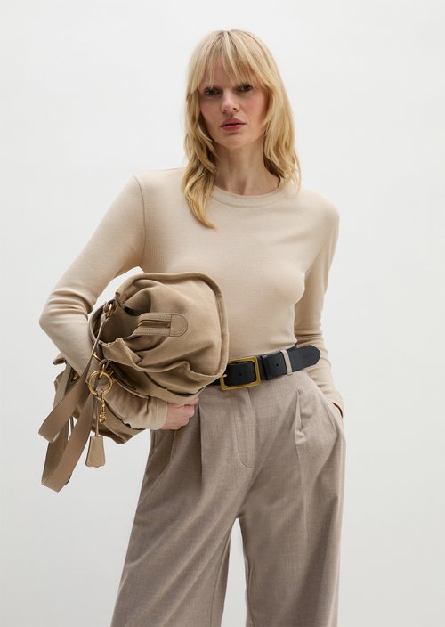 Ribbed longsleeve slim — Linen Beige