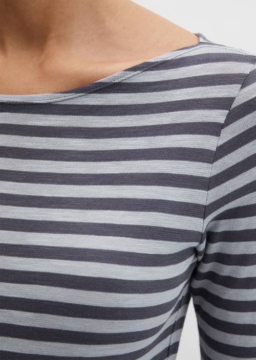 Gestreepte longsleeve regular Medium Blue in detailaanzicht