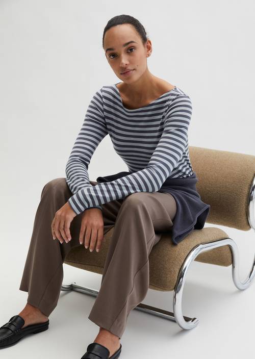 Gestreepte longsleeve regular Medium Blue in vooraanzicht