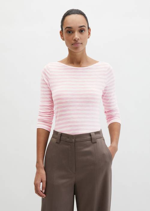 Gestreepte longsleeve regular Light Purple in vooraanzicht