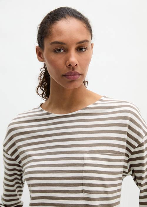 Ringel-Longsleeve regular Medium Brown in Frontalansicht