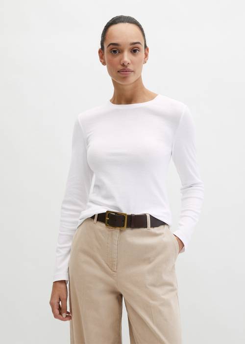 Longsleeve slim garment-dyed White in Frontalansicht