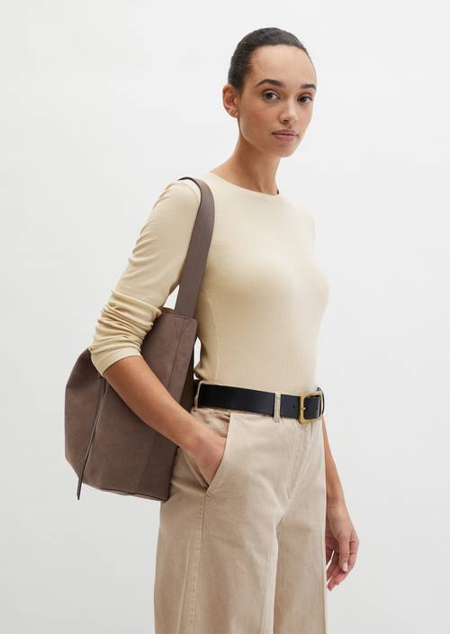 Longsleeve slim garment-dyed Linen Beige in Frontalansicht