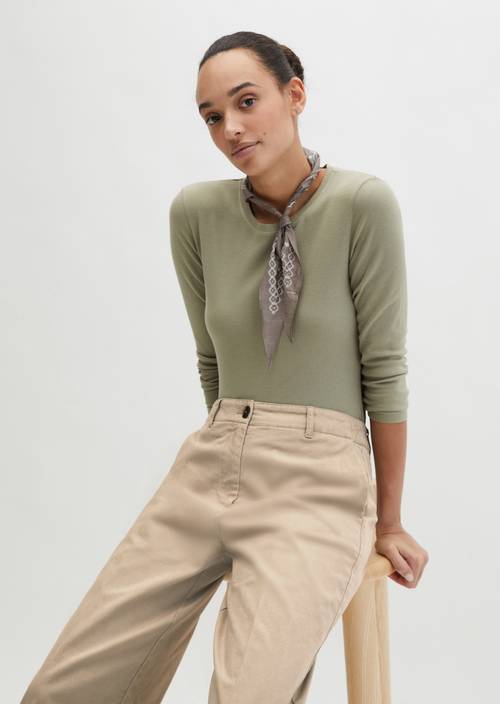 Longsleeve slim garment-dyed Fresh Sage in Frontalansicht