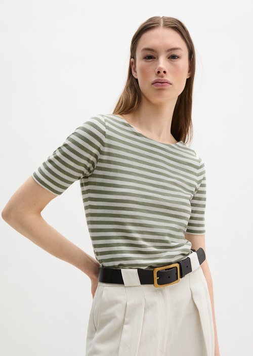 Regular striped T-shirt — Medium Green