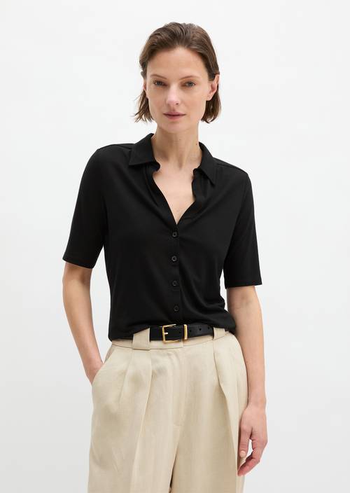 Regular jersey blouse Black in vooraanzicht