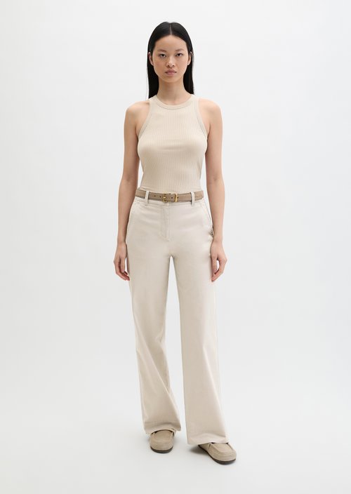Regular ribbed jersey top — Linen Beige