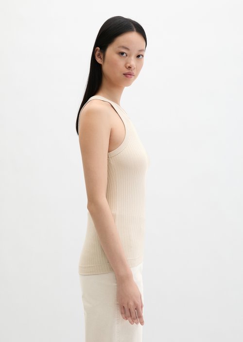 Regular ribbed jersey top — Linen Beige