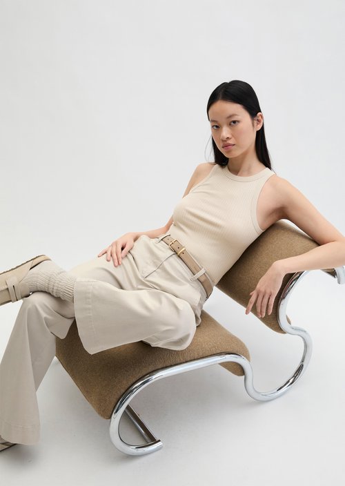 Regular ribbed jersey top — Linen Beige