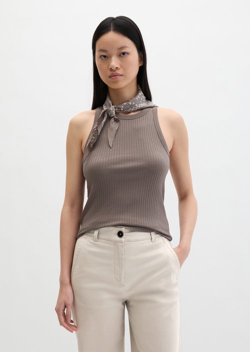 Regular ribbed jersey top — Chalky Brown