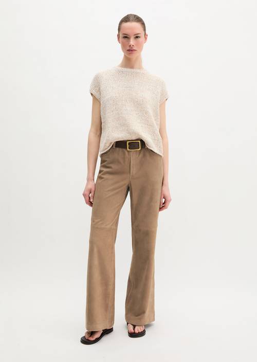 Lederhose wide Earthy Taupe in Frontalansicht