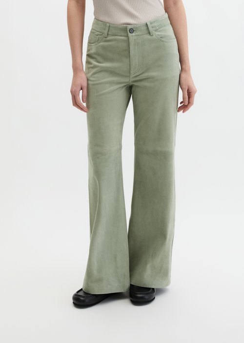 Suede leather trousers wide — Fresh Sage