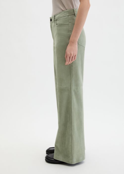 Suede leather trousers wide — Fresh Sage
