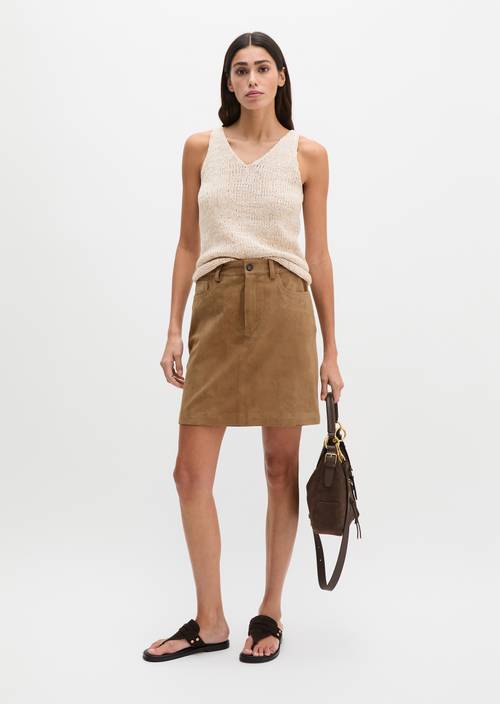 Skórzana mini spódniczka regular Earthy Taupe w widoku z przodu