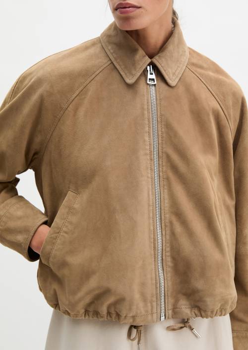 Lederjacke relaxed Earthy Taupe in Detailansicht