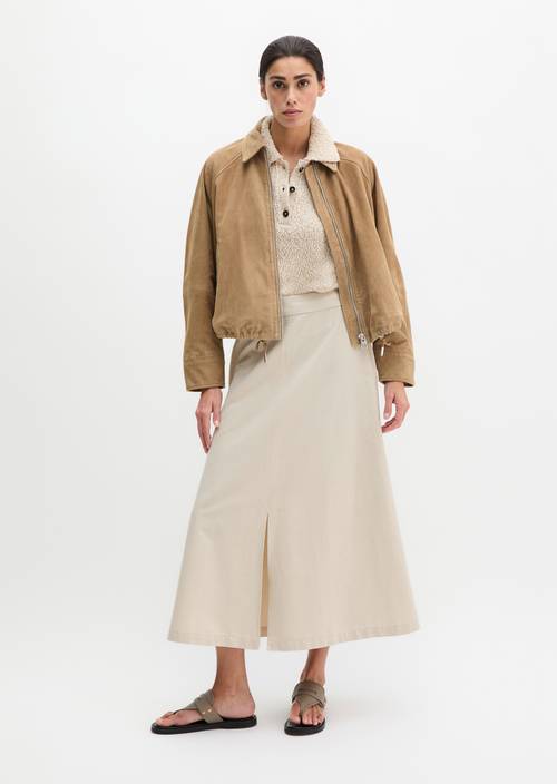 Lederjacke relaxed Earthy Taupe in Frontalansicht