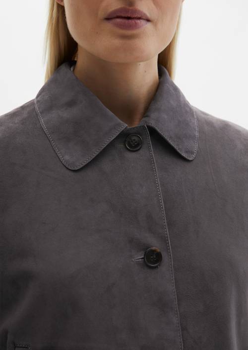 Velourslederjacke fitted Blue Graphite in Detailansicht