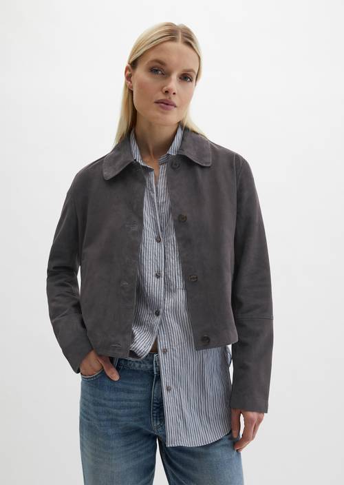 Velourslederjacke fitted Blue Graphite in Frontalansicht